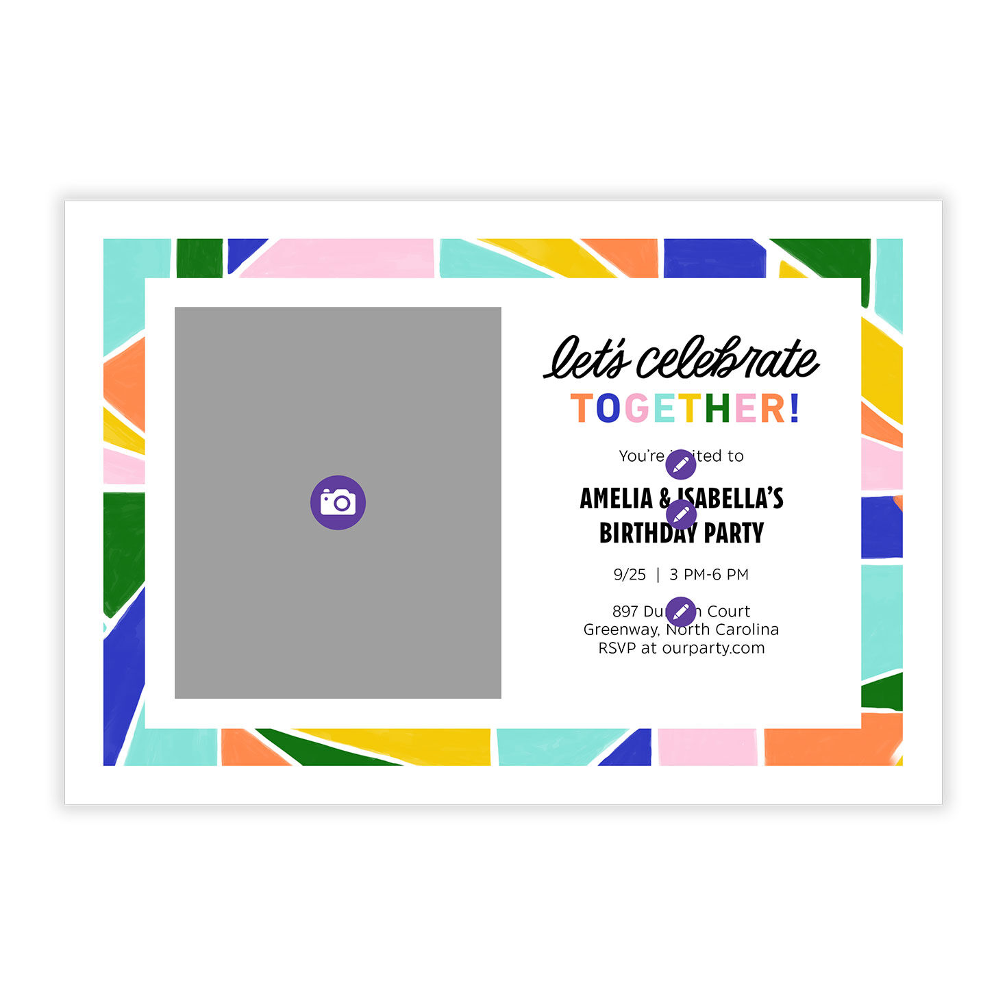 Colored Abstract Border Personalized Party Invitation front image number 5
