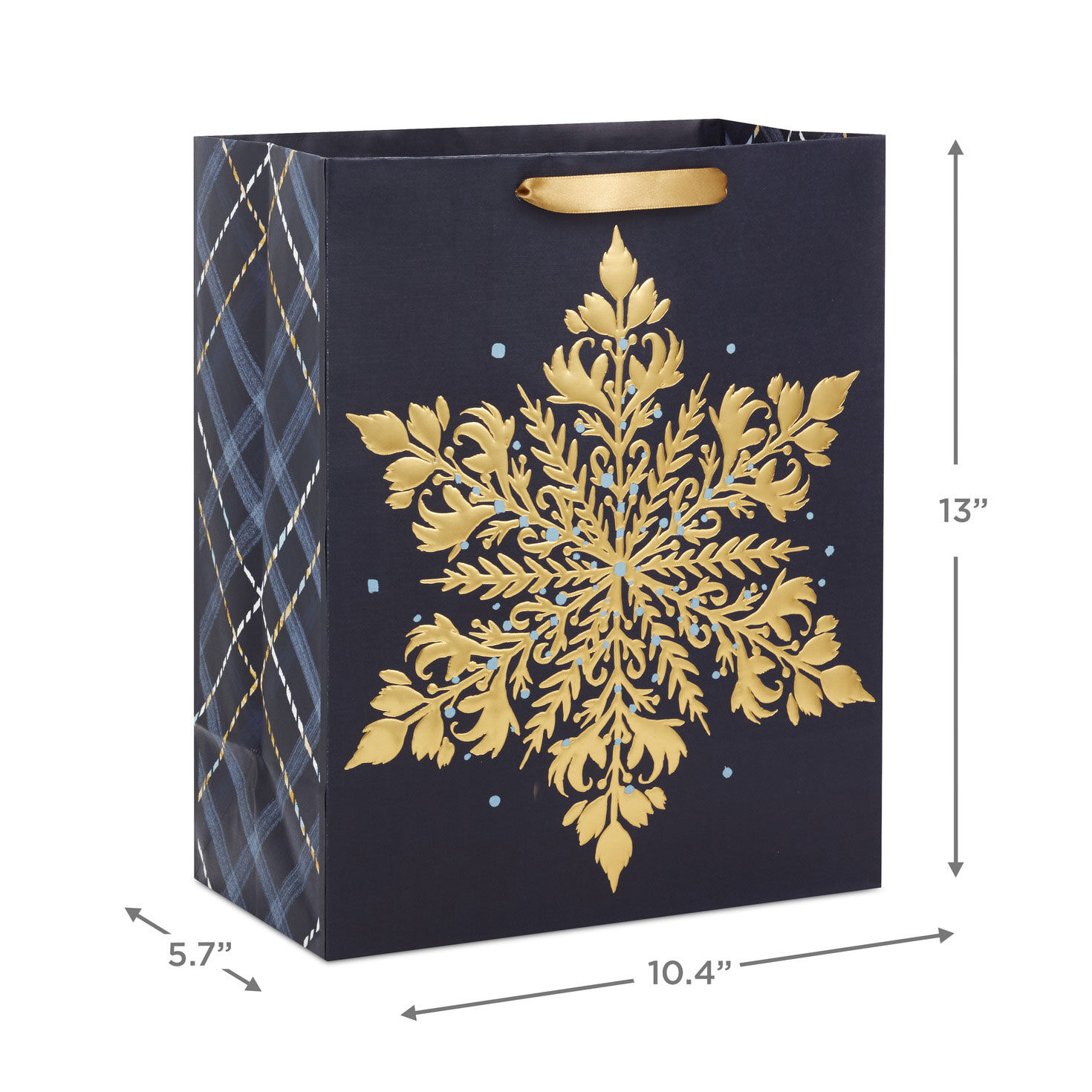 Elegant Gold Snowflake Large Holiday Gift Bag measurement image number 3