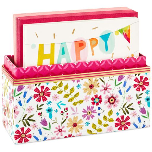 Whimsical Designs Assorted Note Cards With Caddy, Box of 30, 