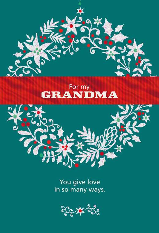 Glitter Wreath for Grandma Christmas Card, , large image number 1