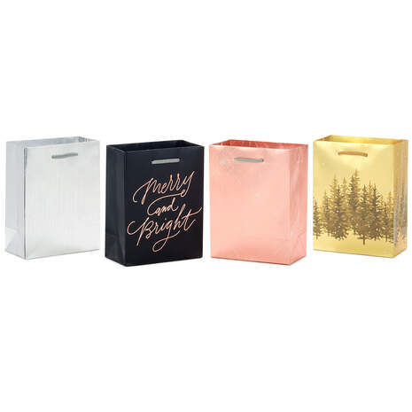 5.7" Mixed Metallics 4-Pack Mini Holiday Gift Bags Assortment, , large
