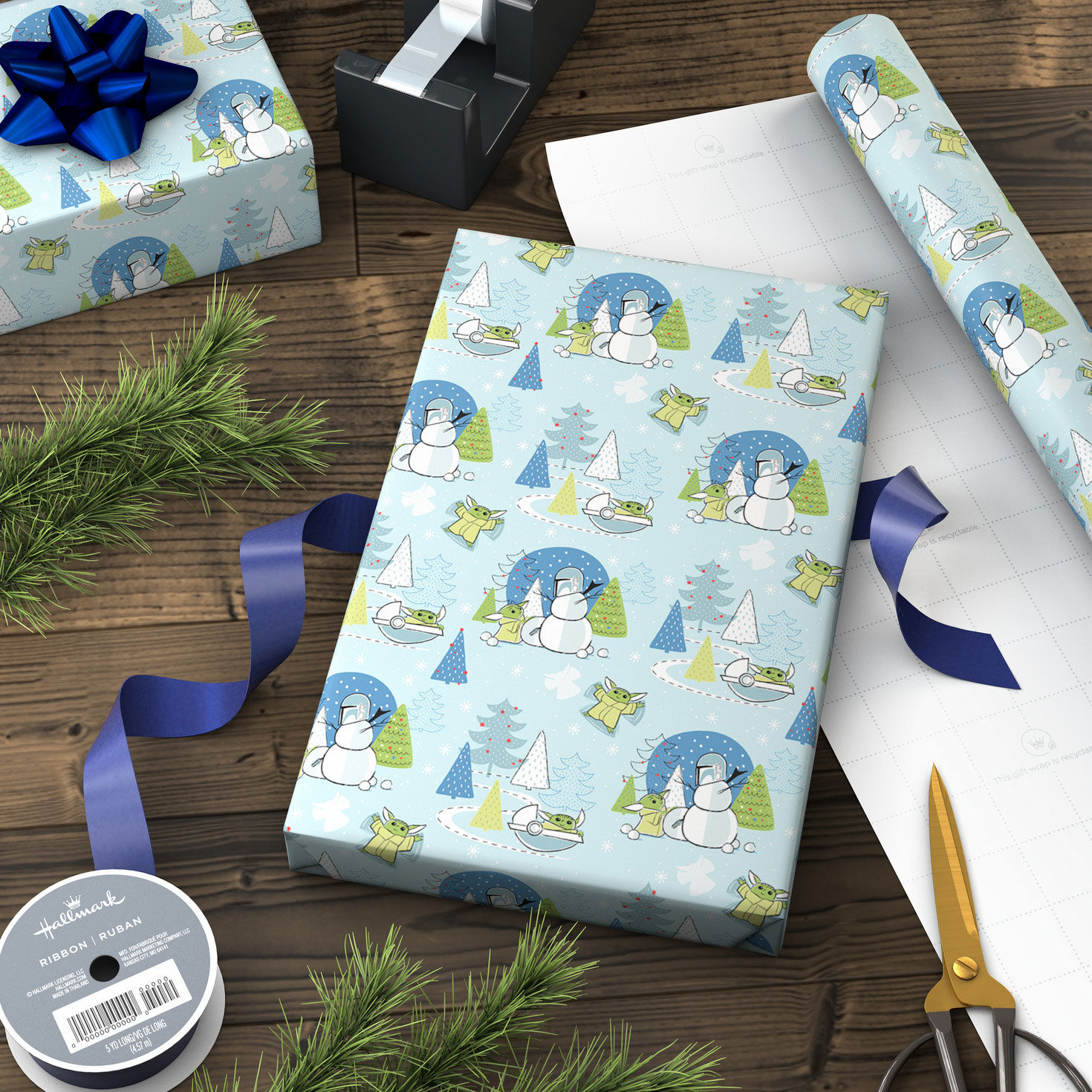 Star Wars: The Mandalorian&trade; Grogu&trade; Snow Fun Christmas Wrapping Paper, 25 sq. ft., , large image number 3