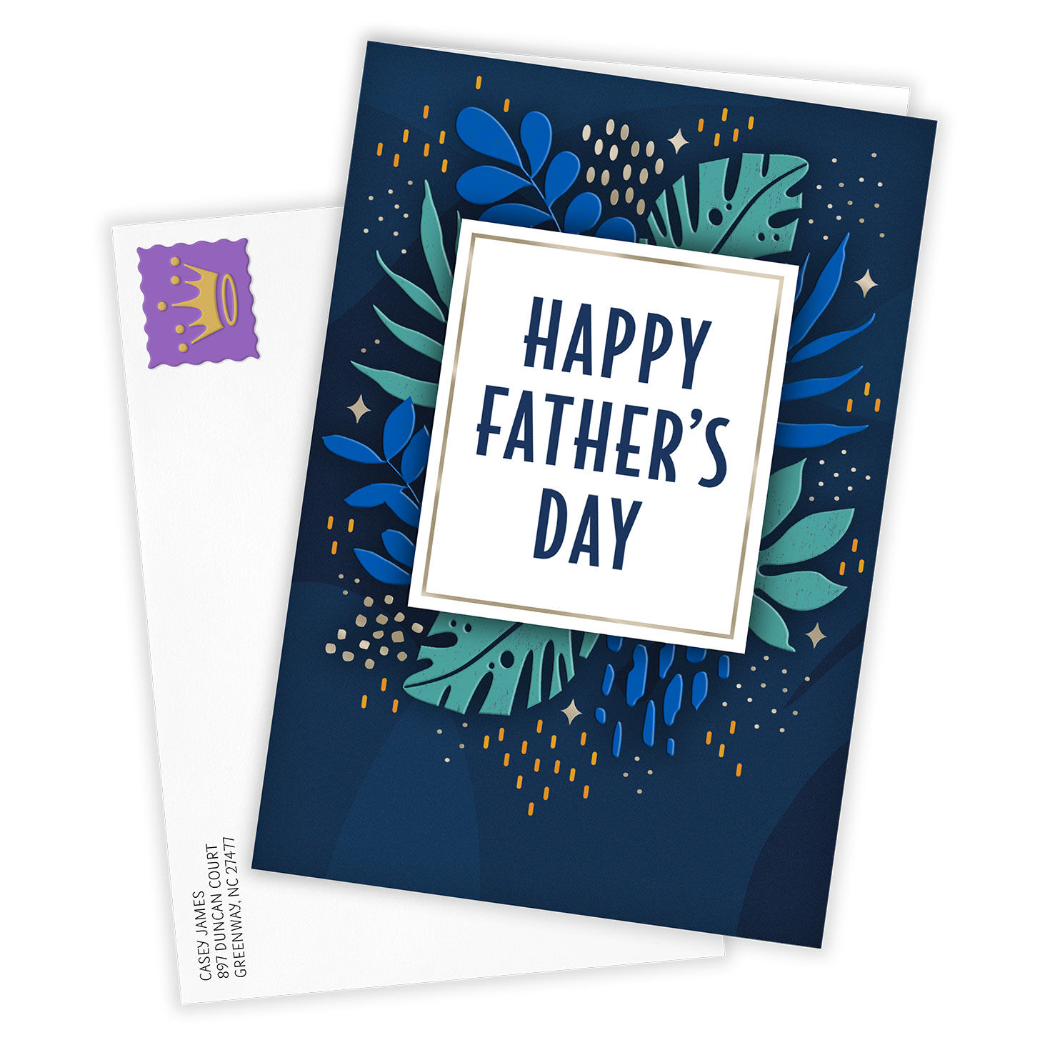 Blue Green Leaves Personalized Father's Day Card Card Front with Envelope image number 2