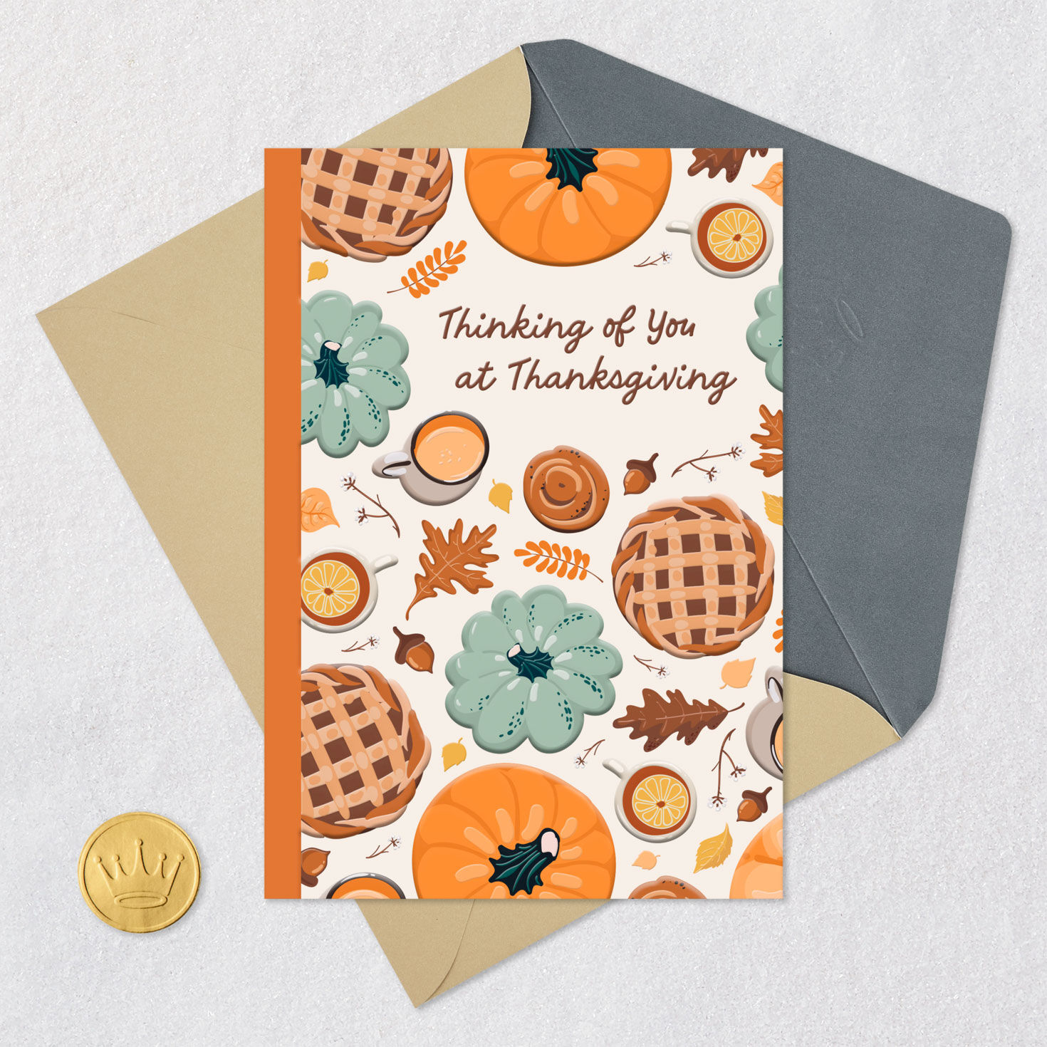 Pies and Pumpkins Thanksgiving Card Card Front with Envelope and Gold Seal image number 5