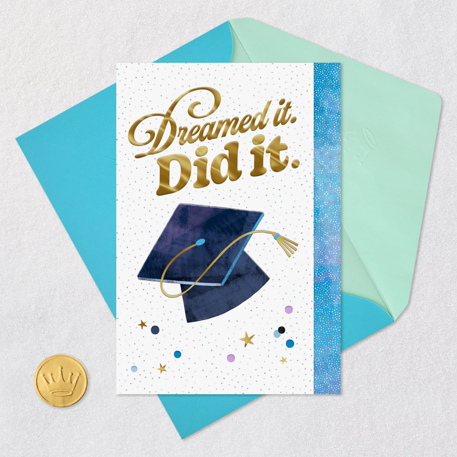 Mortarboard and Confetti College Graduation Card Card Front with Envelope and Gold Seal image number 6