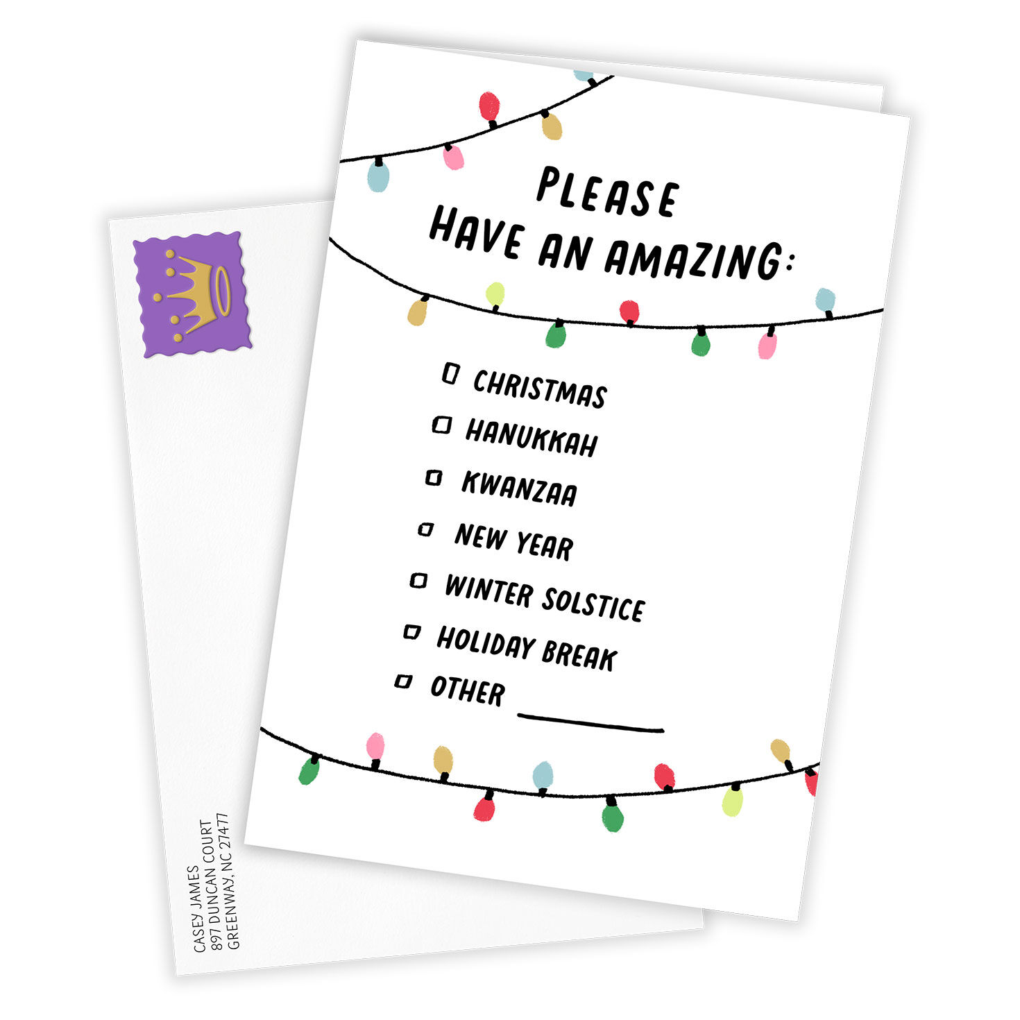 String Lights Checklist Personalized Holiday Card Card  front with Envelope  image number 2