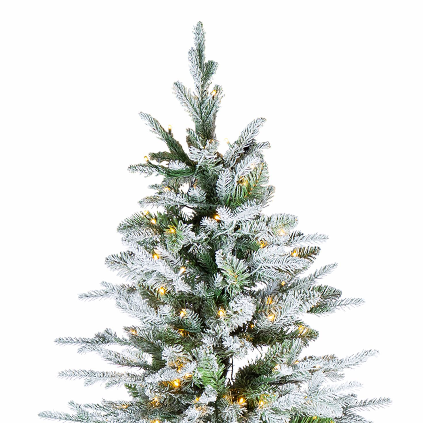 9 ft Pre-Lit Natural Cut Flocked Spruce Christmas Tree with 700 Warm White LED Lights and 2925 Tips upclose detail image number 2