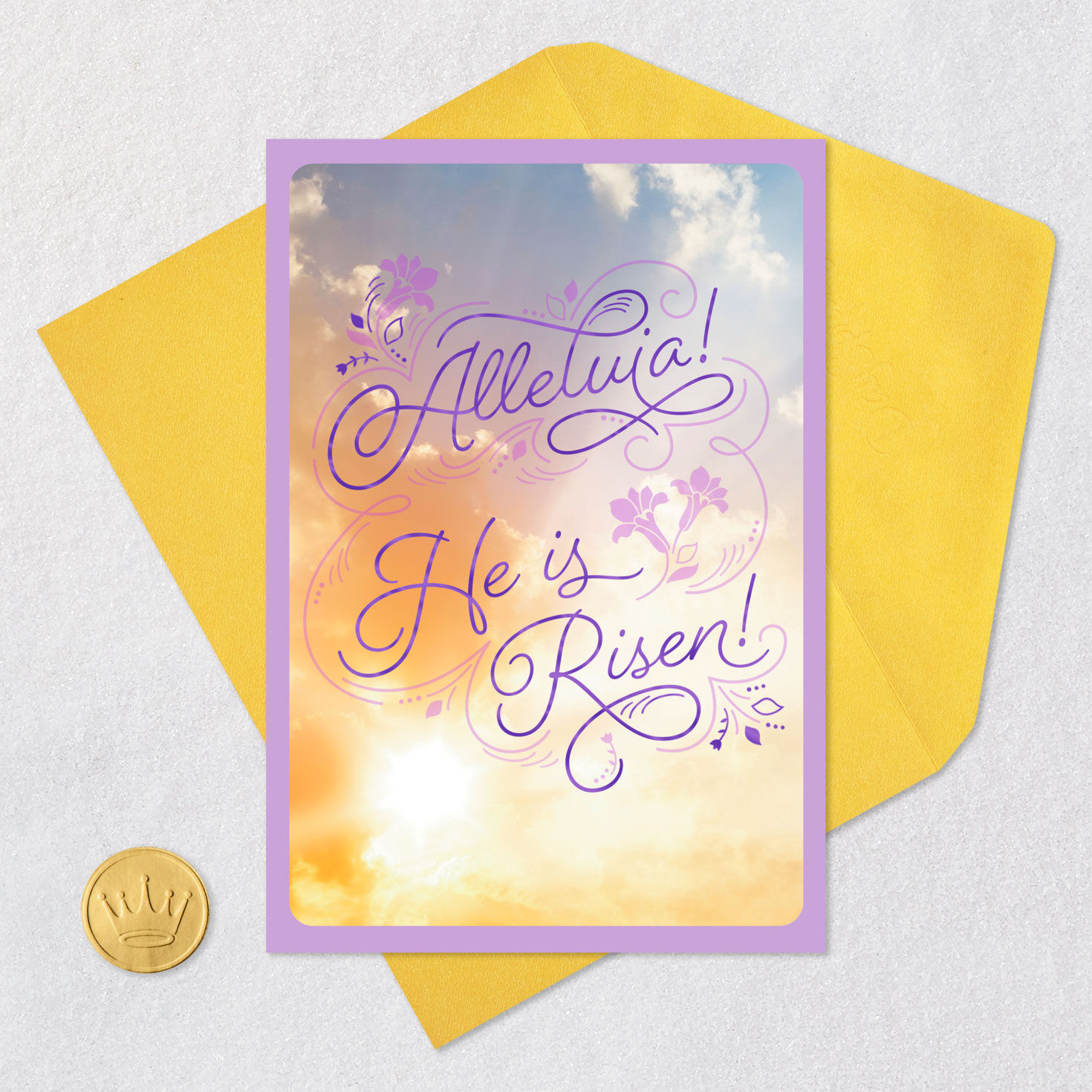 Sun Through Clouds Religious Easter Card Card Front with Envelope and Gold Seal image number 6
