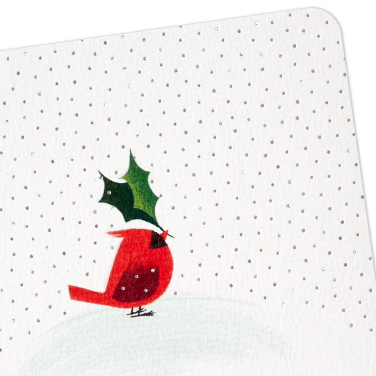 Red Bird and Holly Christmas Card Card Front Detail image number 4
