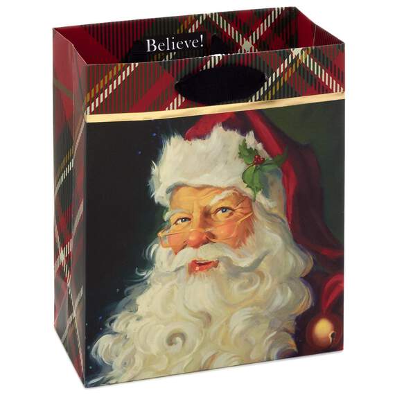 6" Santa With Red Plaid Christmas Gift Bag
