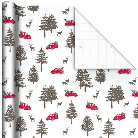 Red Trucks and Trees Christmas Wrapping Paper, 35 sq. ft.