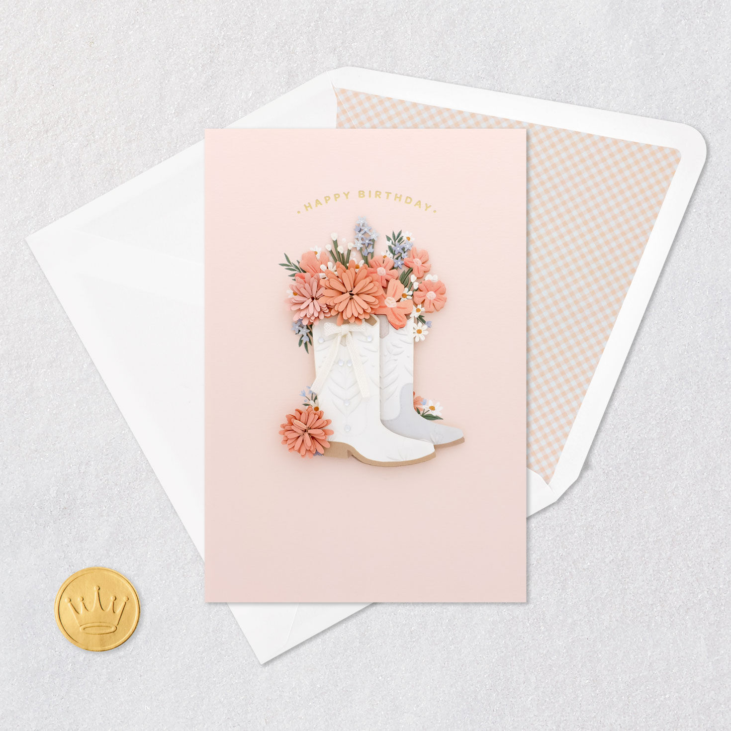 Pink Flowers in Cowgirl Boots Birthday Card Card Front Detail image number 5