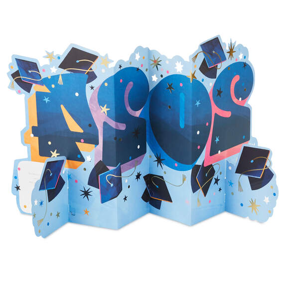Jumbo  Mortarboard Caps and Stars 3D Pop-Up 2024 Graduation Card, , large image number 2