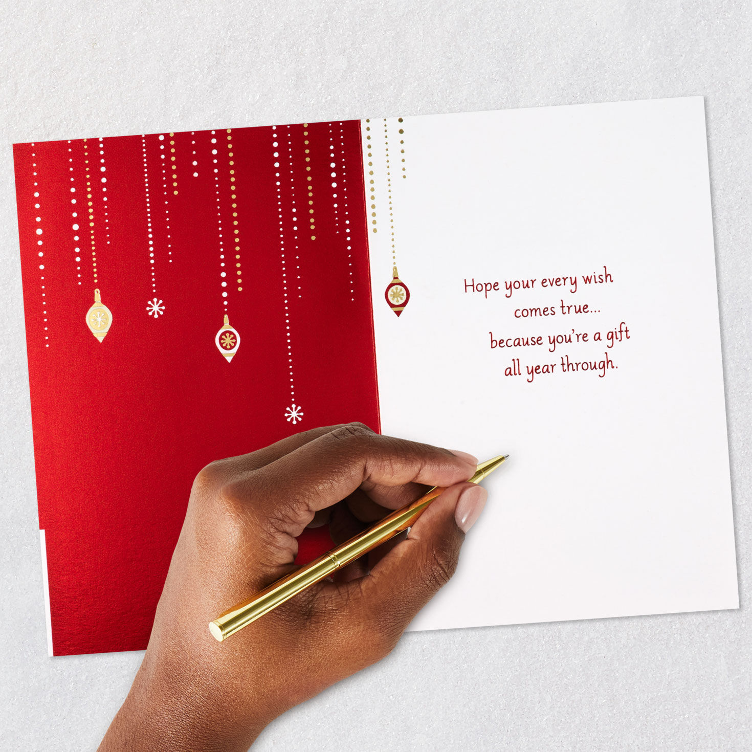 Modern Tree with Gems on Red Christmas Card signing card image number 7