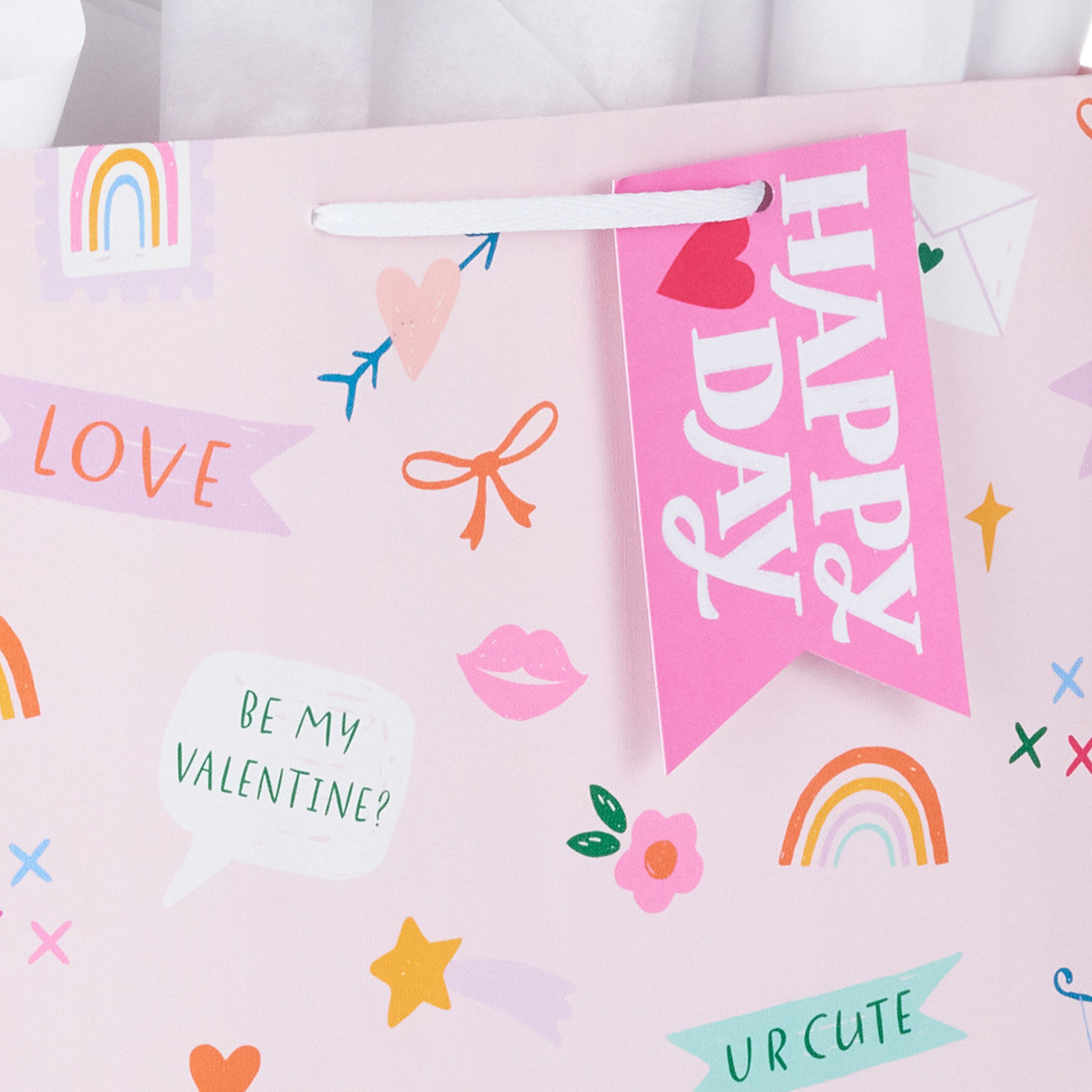 Heart Day Doodles Large Gift Bag With Tissue Paper upclose handle detail image number 4