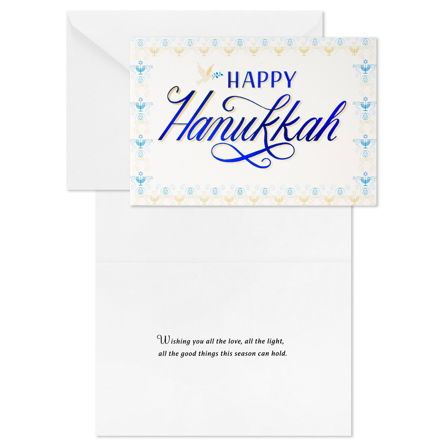 Menorahs and Doves Hanukkah Cards Bulk Pack Card Front with Sentiment image number 3