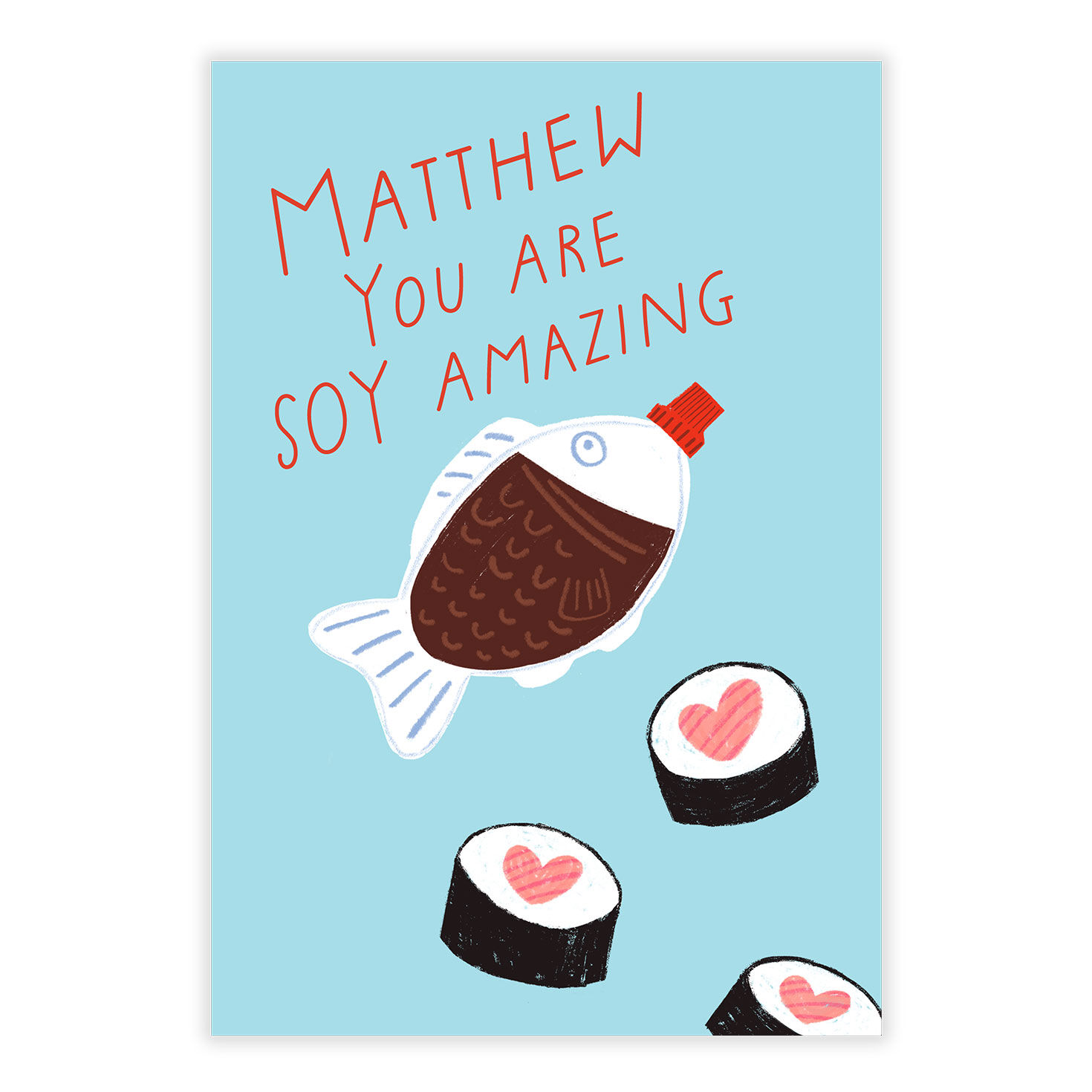 Fish and Heart Sushi Personalized Birthday Card front image number 2