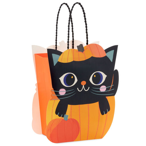8.5" Black Cat in Pumpkin Medium Halloween Gift Bag, 