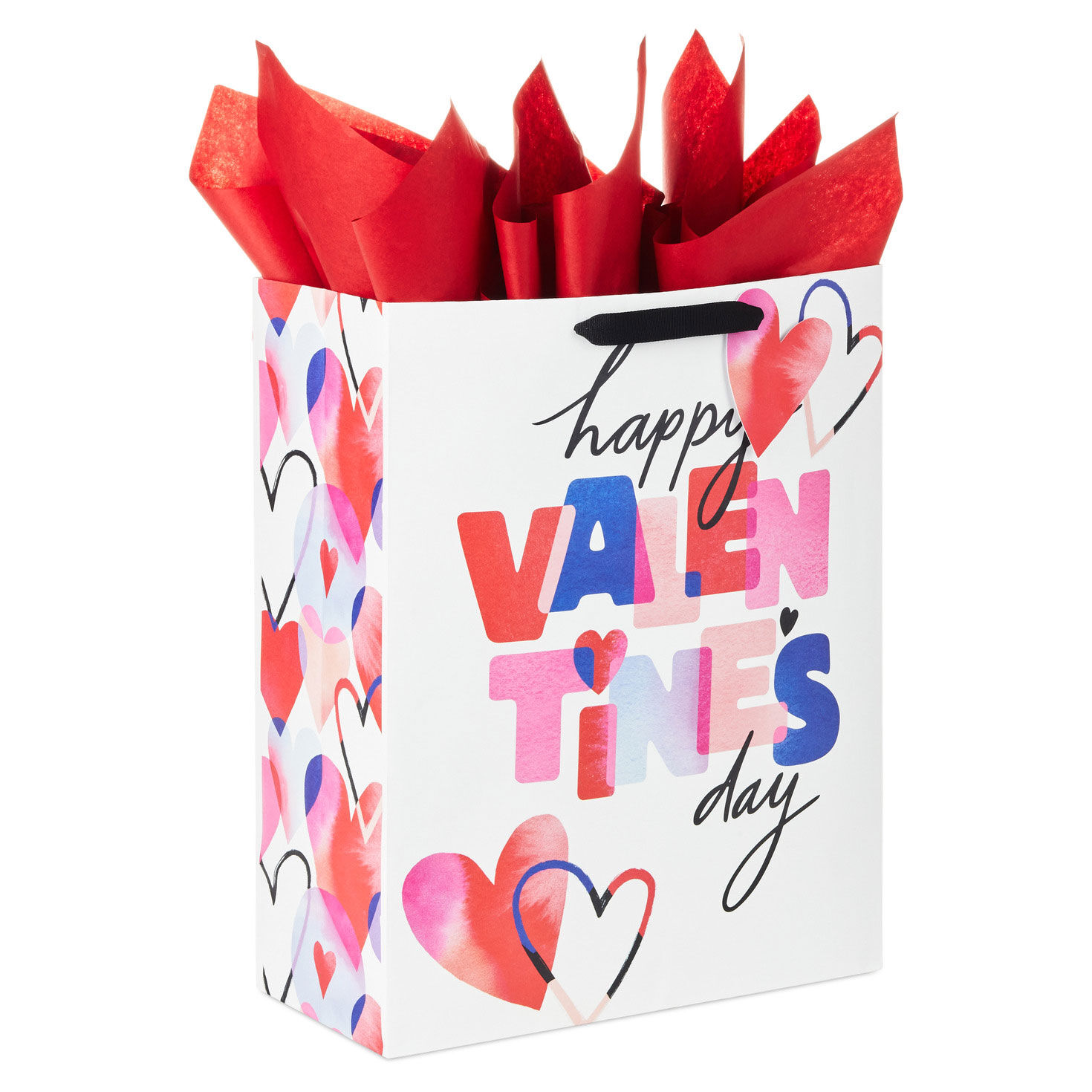 15.5" Happy Valentine's Day on White Extra-Large Gift Bag With Tissue Paper