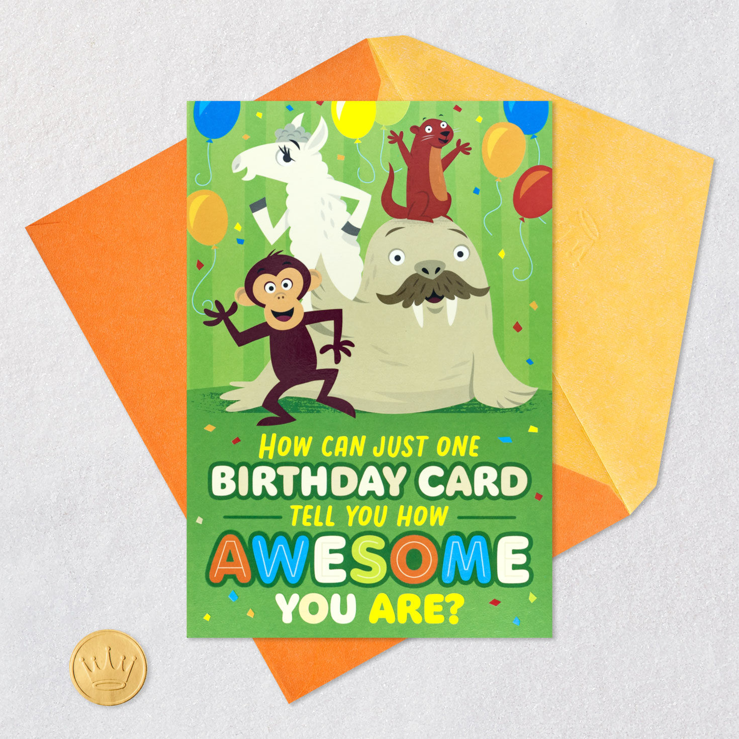 Party Animals Birthday Card for Kids With Mini Cards Card Front with Envelope and Gold Seal image number 7