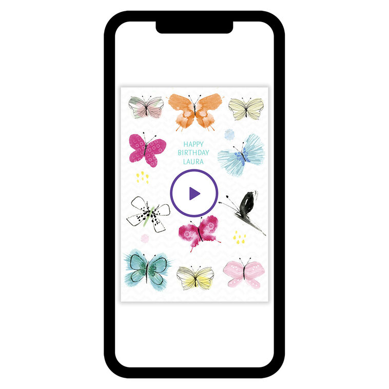 Watercolor Butterflies Personalized Birthday Card phone with card front image number 1