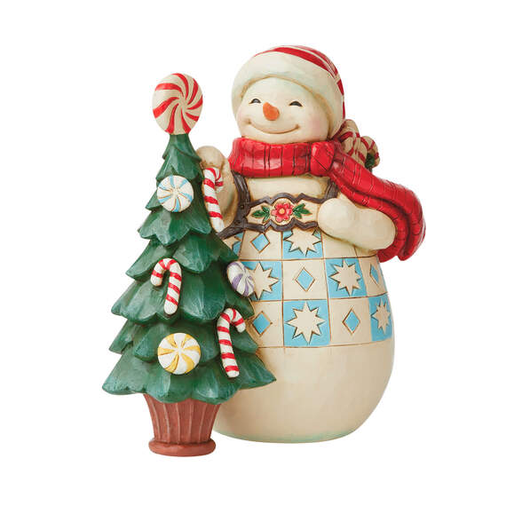 Jim Shore Snowman With Candy Tree Figurine, 8"