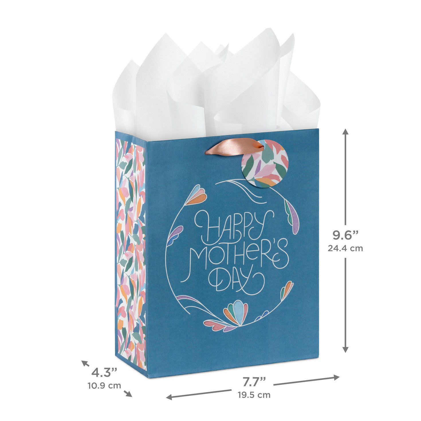 Blue Floral Medium Mother's Day Gift Bag With Tissue measurement image number 3