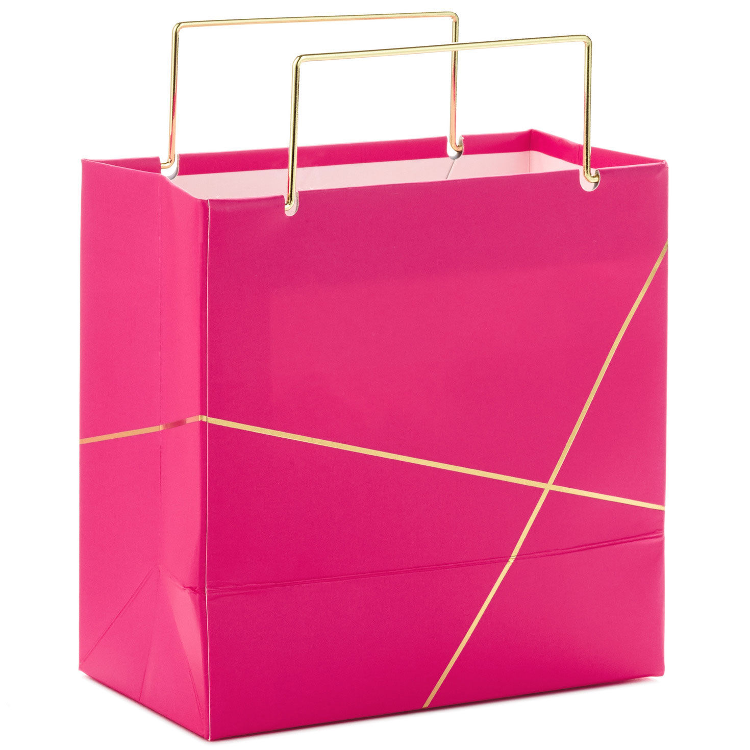 Hot Pink With Gold Small Square Gift Bag, 5.5", , large image number 3