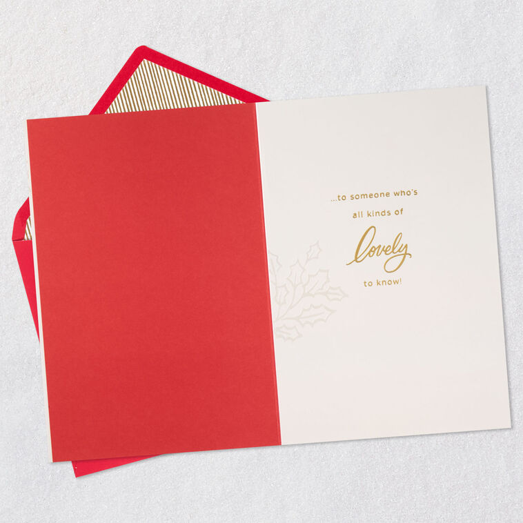 Poinsettia and Holly Ornaments Christmas Card Open card with envelope image number 3