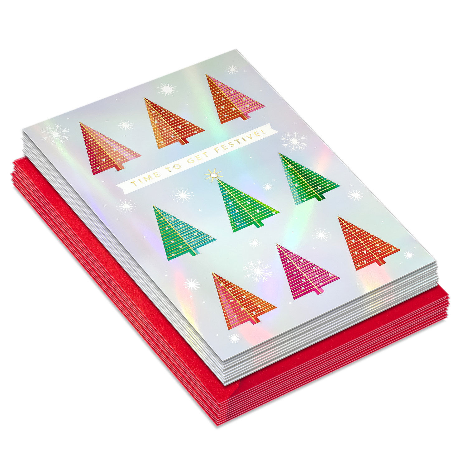Geo Trees on Silver Foil Boxed Christmas Cards front stacked image number 2
