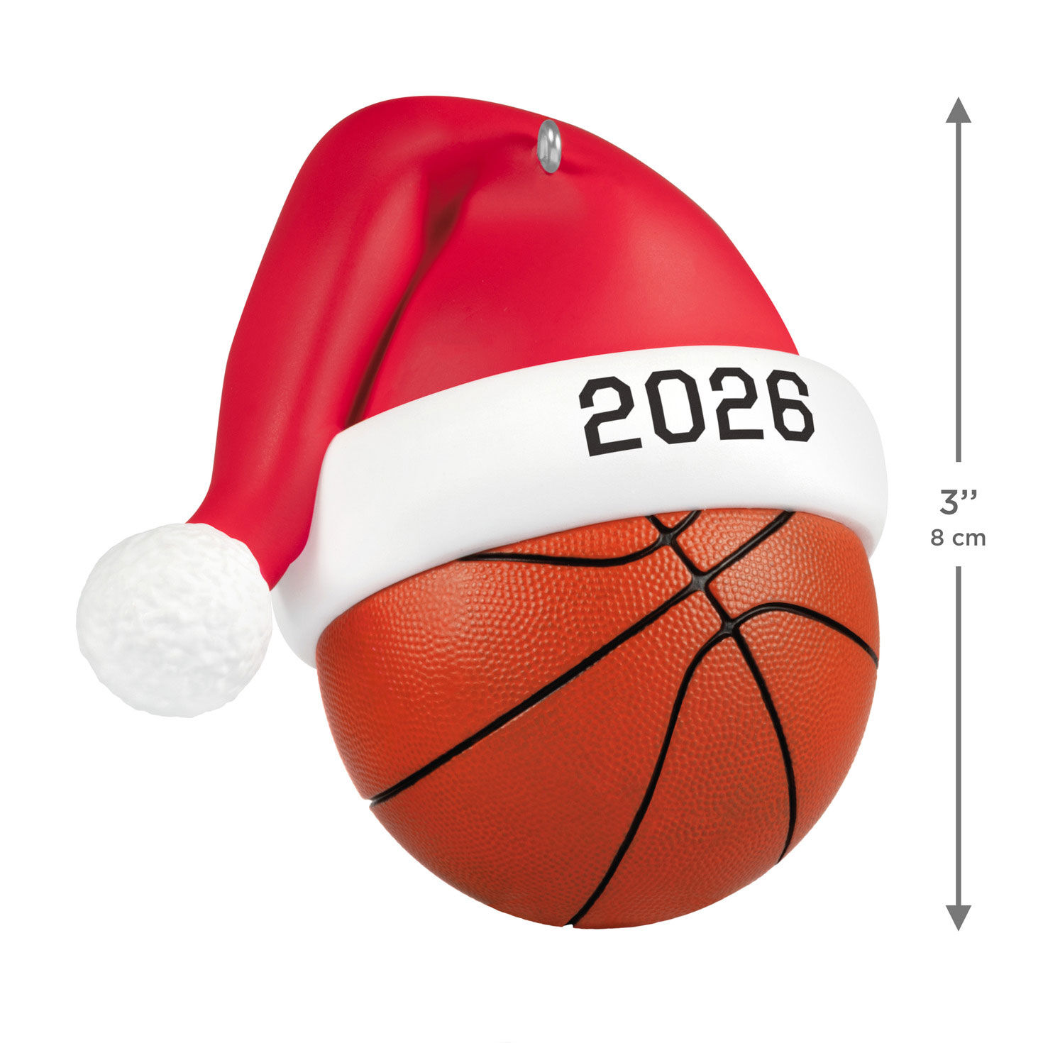 Basketball With Santa Hat 2026 Keepsake Ornament measurement image number 3