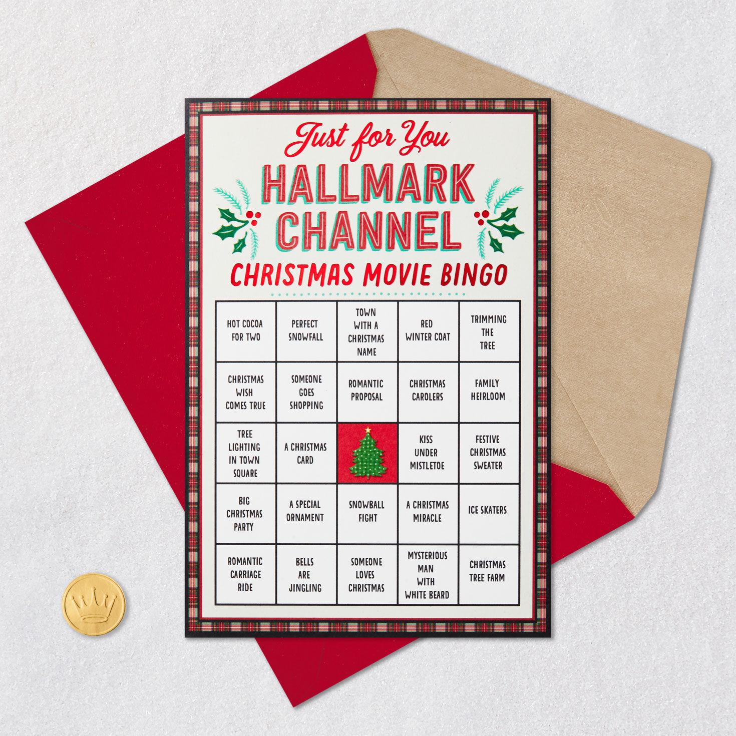 Hallmark Channel Christmas Movie Bingo Christmas Card Card Front with Envelope and Gold Seal image number 5