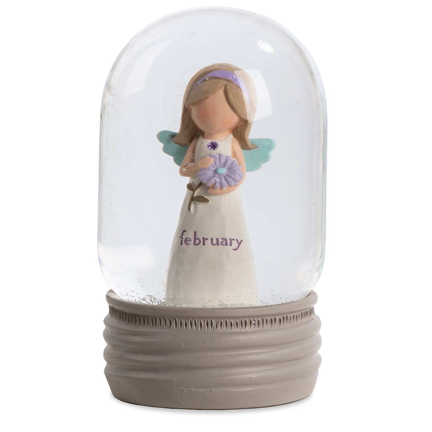 Blossom Bucket February Birthstone Angel Snow Globe, 4.2"