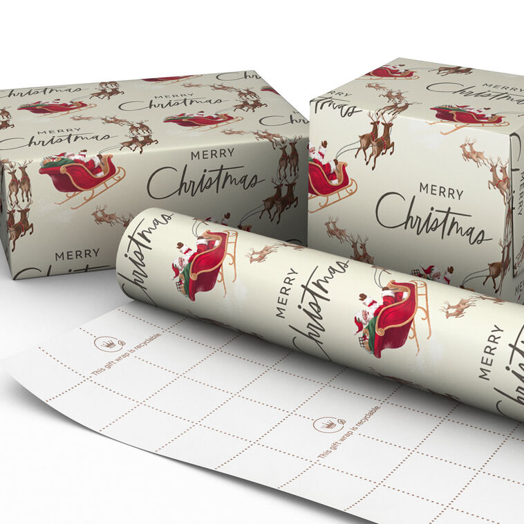 Reindeer and Sleigh Jumbo Christmas Gift Wrap Roll Wrapped pkg image number 2