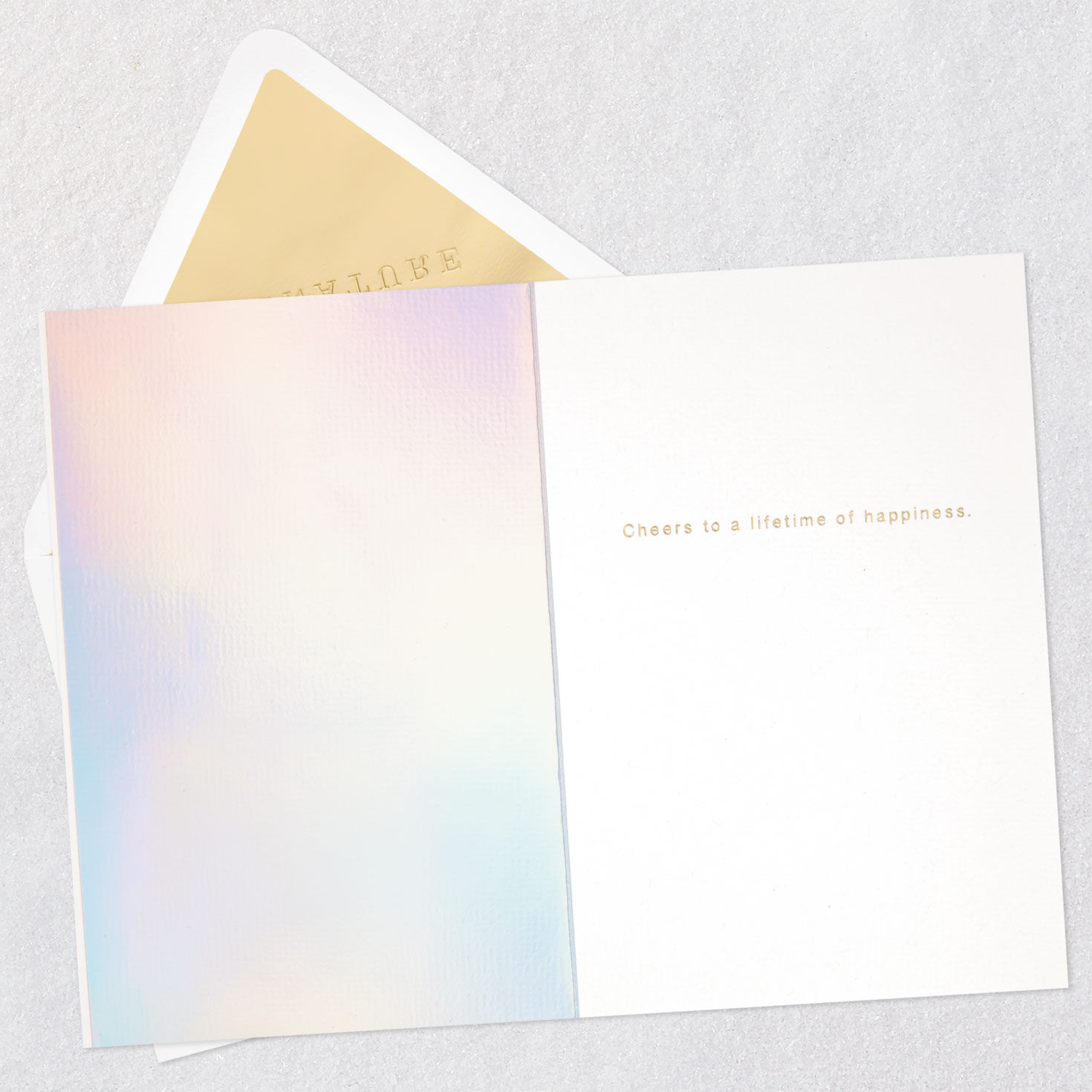 Gold Champagne Glass Tower Wedding Congrats Card Open card with envelope image number 3