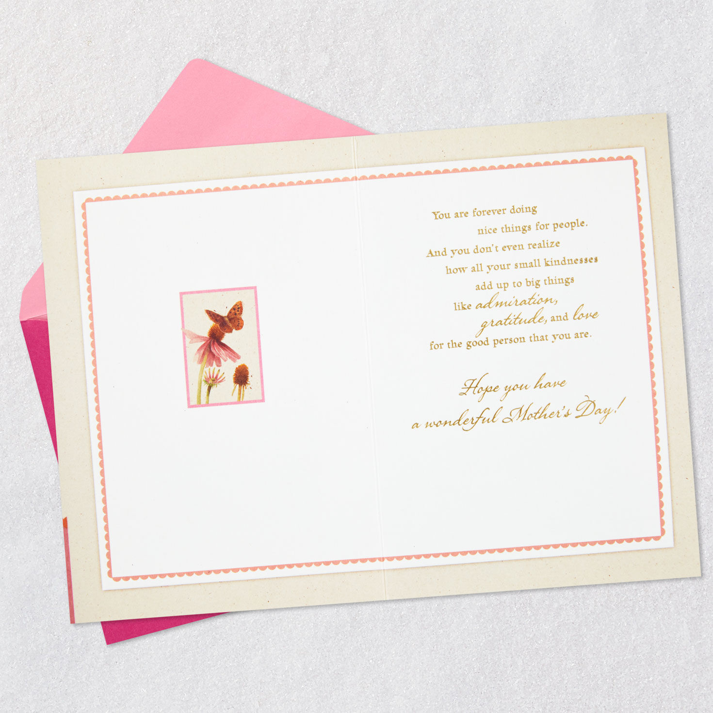 Marjolein Bastin Birds on Pink Flowers Mother's Day Card Open card with envelope image number 3