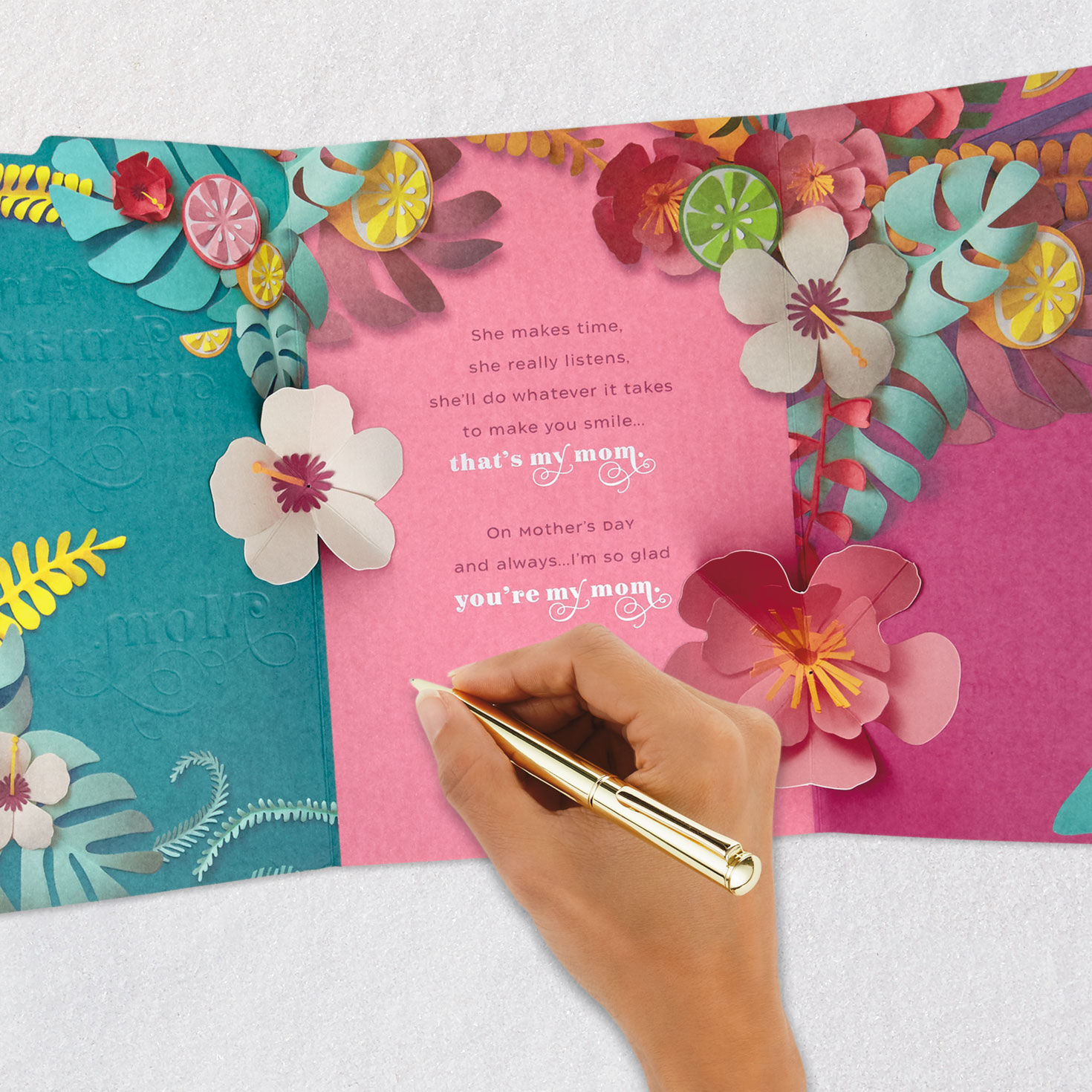 Tropical Flowers Pop-Up Mother's Day Card for Mom Signing card image number 8