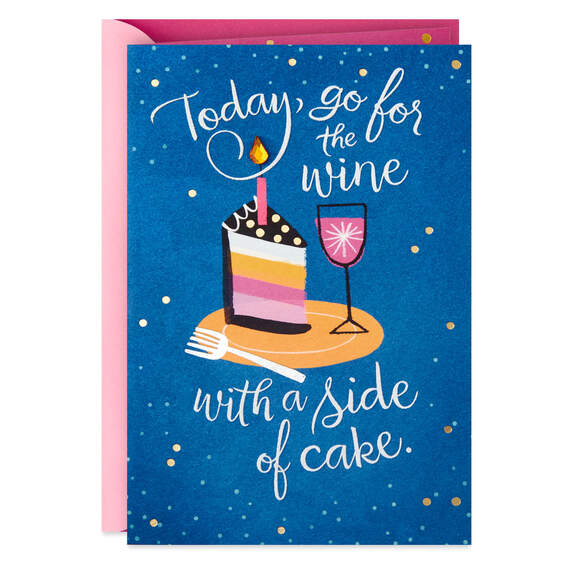 Wine and a Side of Cake Funny Birthday Card, , large image number 1