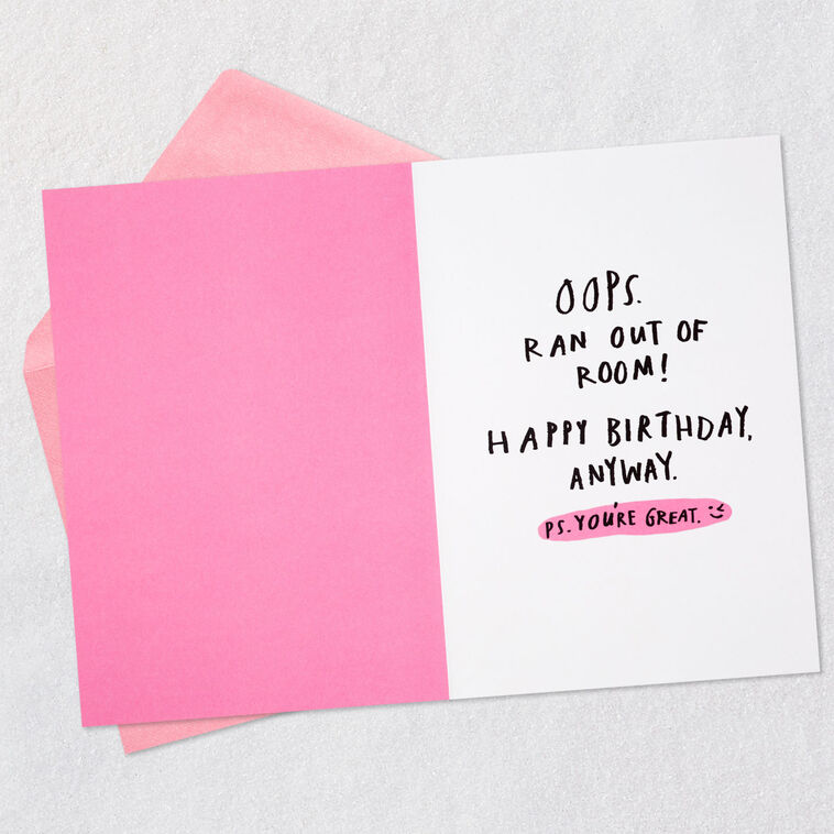 Lots of Lettering and Compliments Funny Birthday Card Open card with envelope image number 3