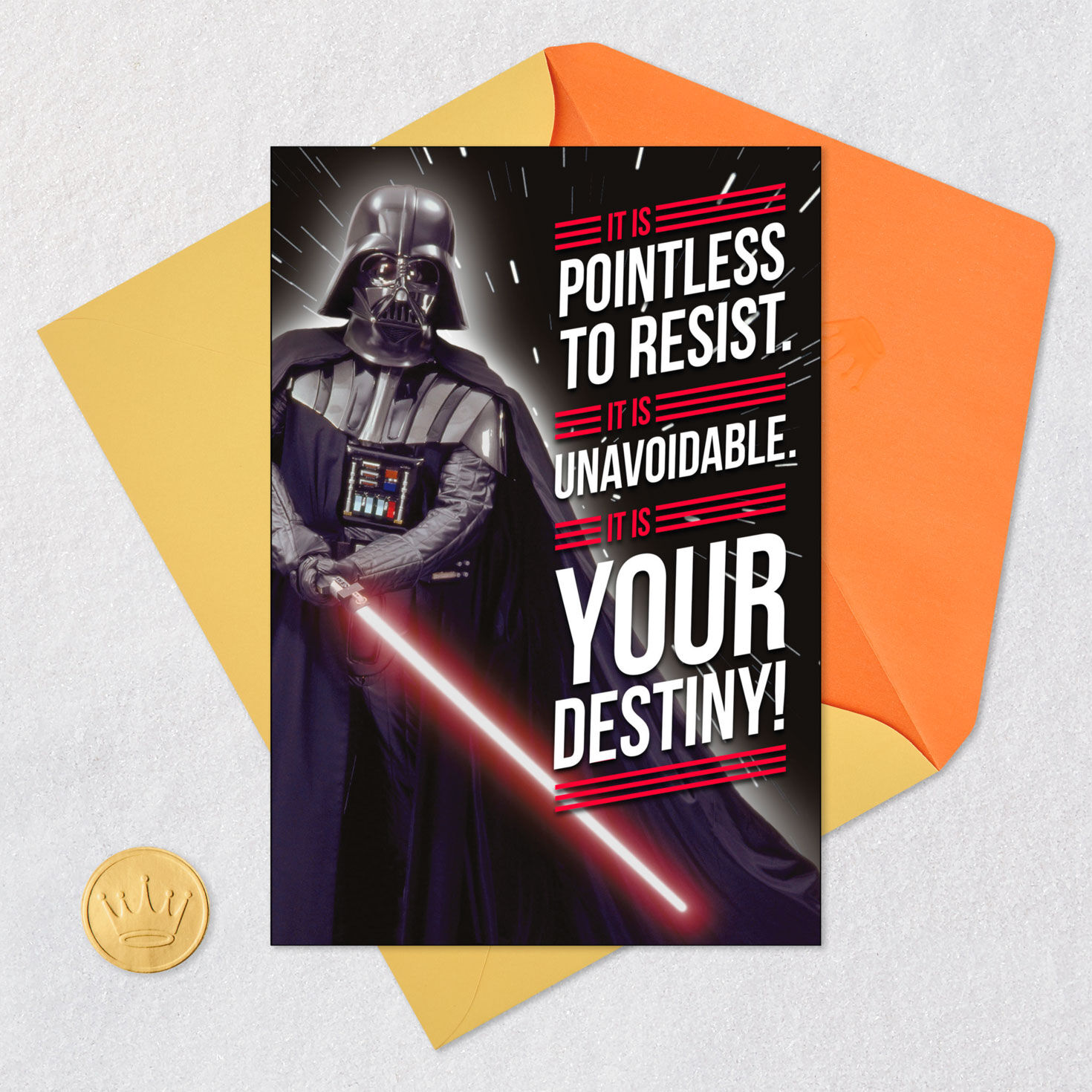 Black Darth Vader Star Wars Birthday Card Card Front with Envelope and Gold Seal image number 5
