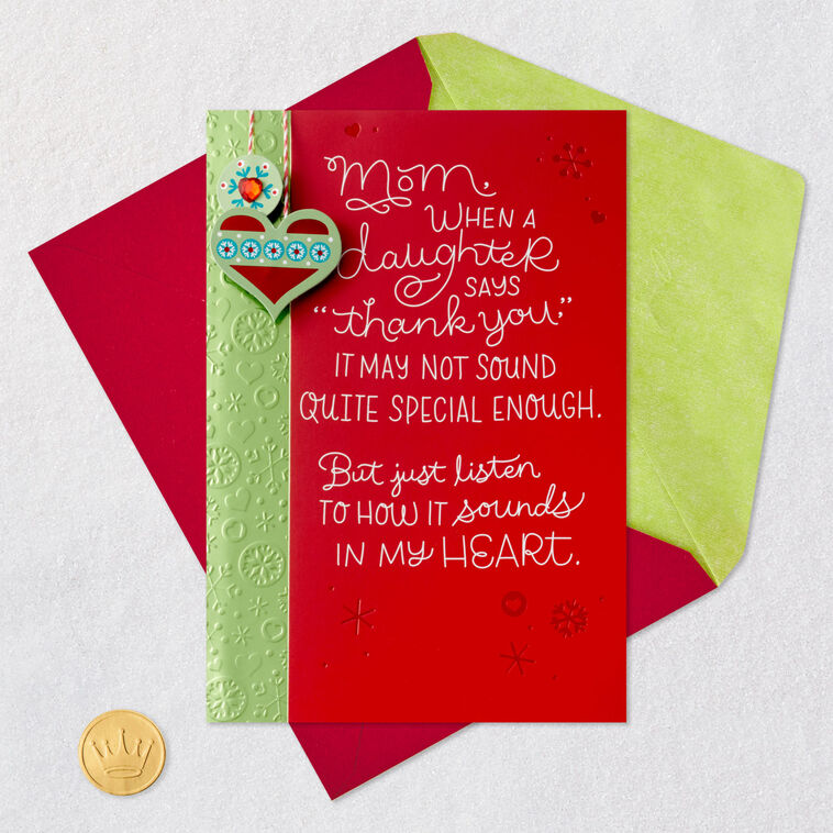 Holiday Heart Charms Mom Christmas Card From Daughter Card Front with Envelope and Gold Seal image number 6