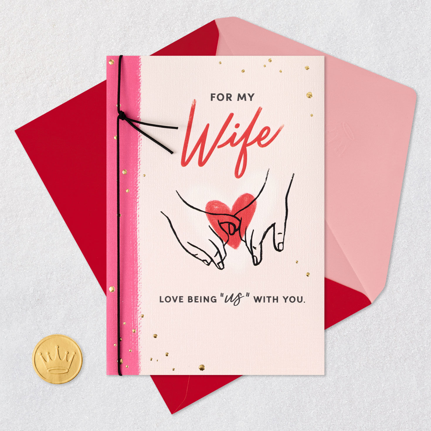 Hands Entwined and Heart Wife Valentines Day Card Card Front with Envelope and Gold Seal image number 7