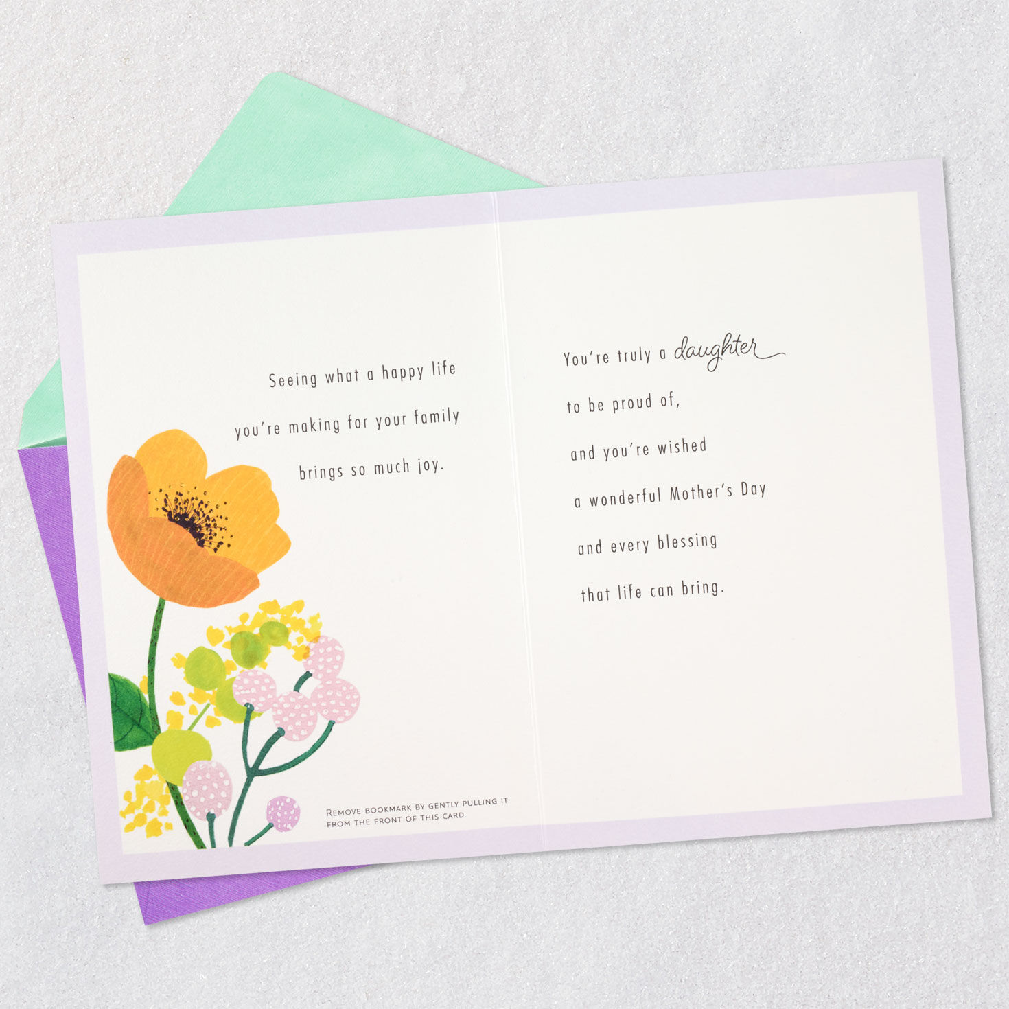 Hummingbird and Flowers Daughter Mother's Day Card Open card with envelope image number 4