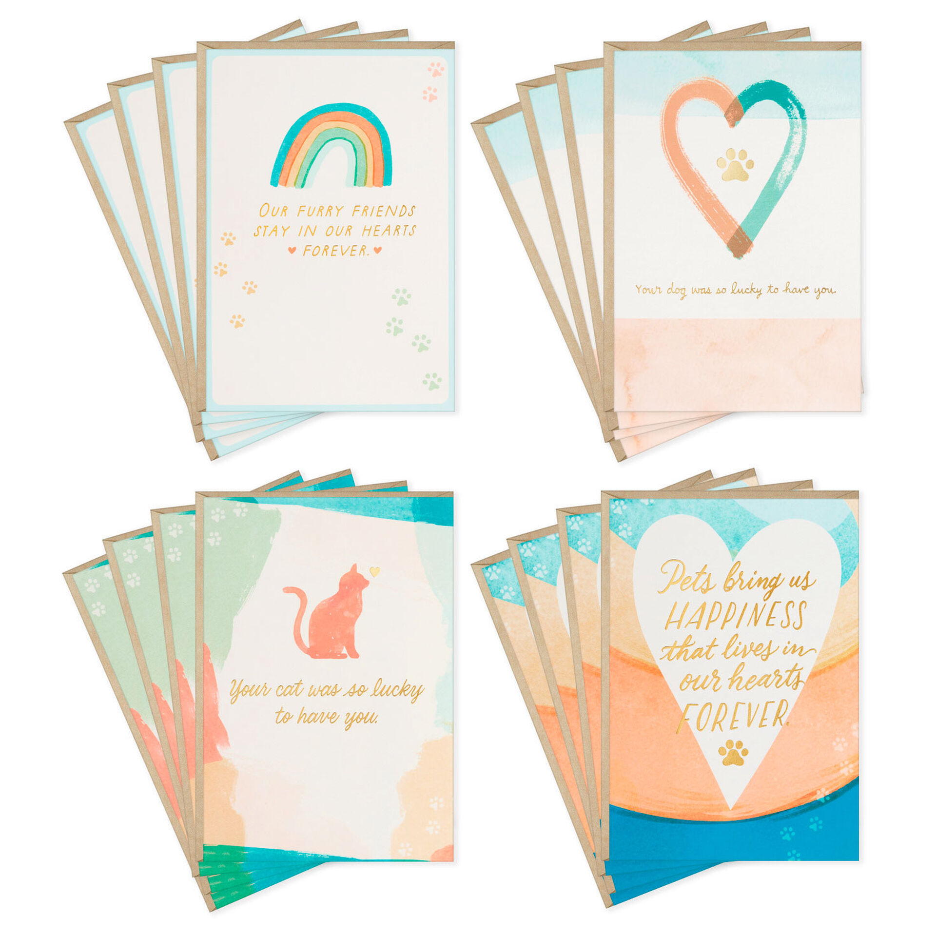 Assorted Watercolor Boxed Sympathy Cards For Loss Of Pet Pack Of 16 