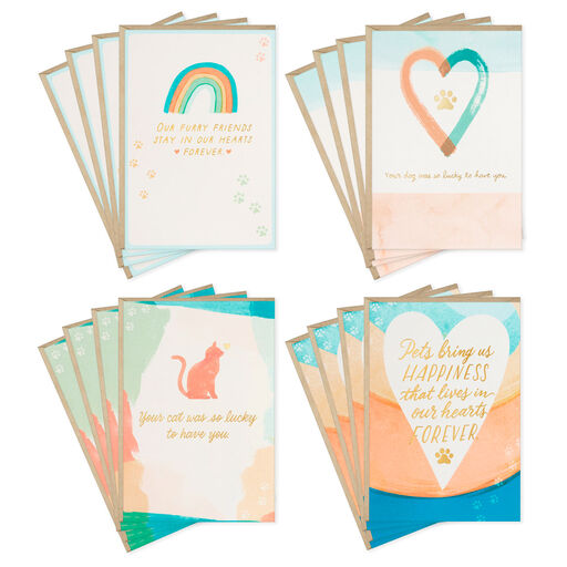 Assorted Watercolor Boxed Sympathy Cards for Loss of Pet, Pack of 16, 