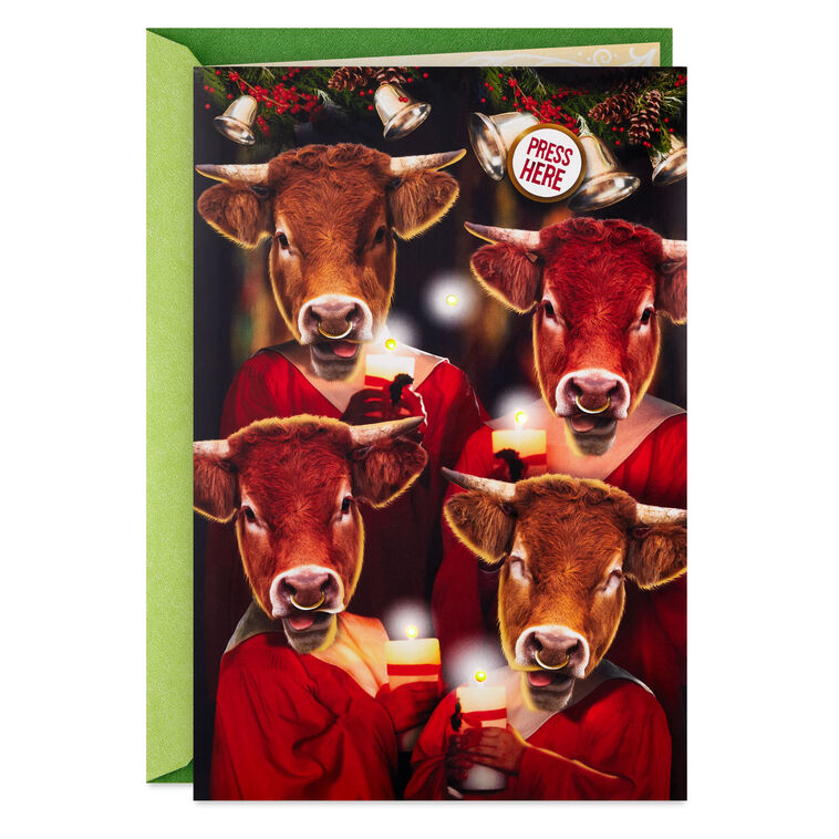 Carol of the Bulls Funny Musical Christmas Card With Light