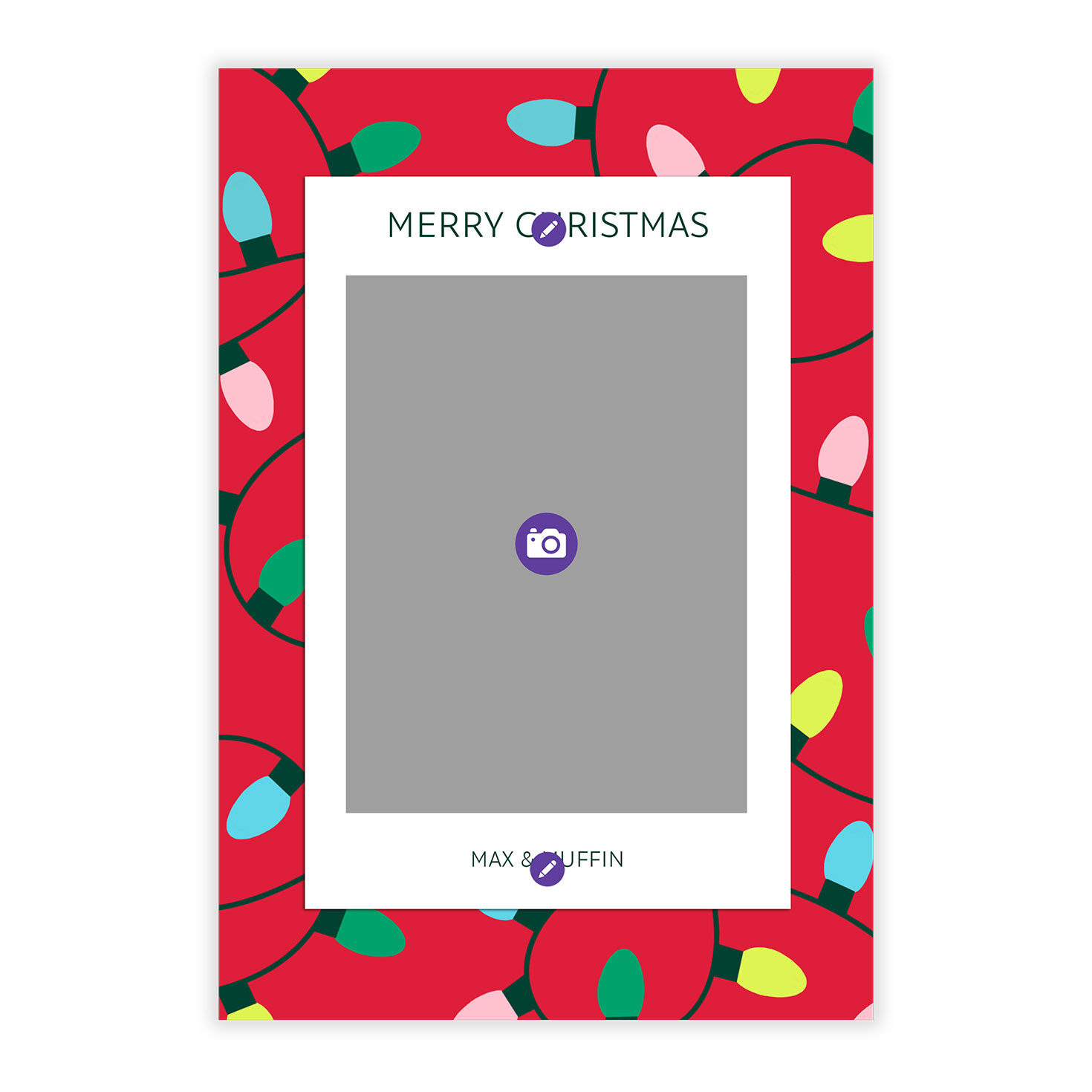 String Lights on Red Personalized Christmas Photo Card Card Front indicating personalization image number 5