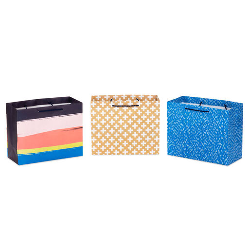 7.7" Assorted Modern Designs 3-Pack Medium Horizontal Gift Bags, 