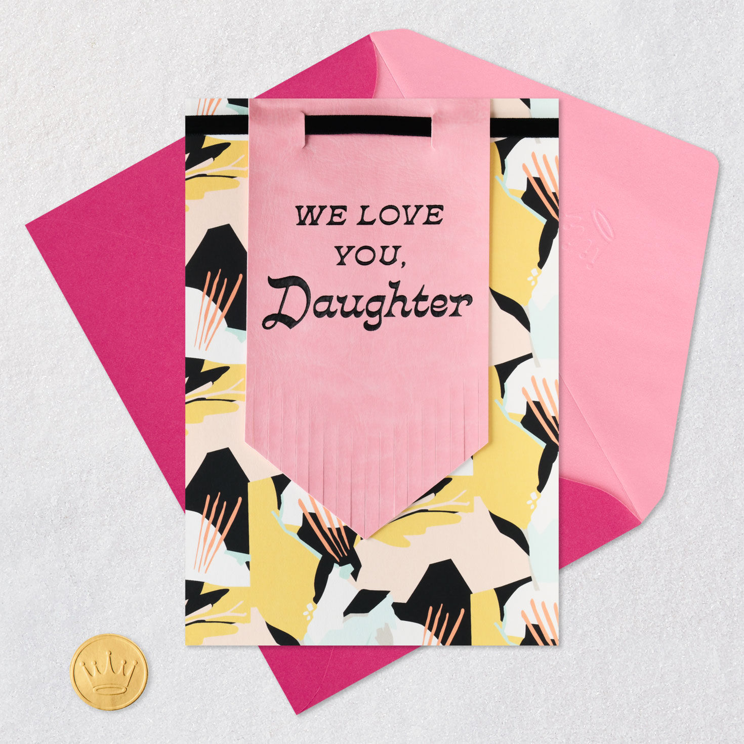 Pink Pennant on Abstract Print Daughter Birthday Card Card Front with Envelope and Gold Seal image number 6