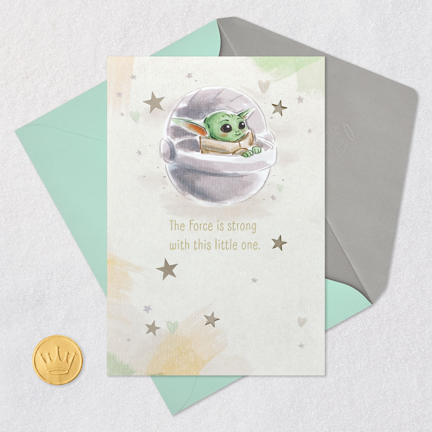 Star Wars Mandalorian Grogu New Baby Card Card Front with Envelope and Gold Seal image number 5